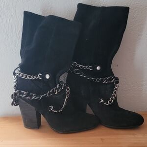 Nine West Black Heeled Boots with Chain Detail